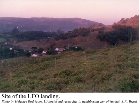 Local da aterrizagem do OVNI. Foto de Helenice Rodrigues, Ufologista e pesquisadora na vizinha cidade de Jundiaí, S.P., Brasil